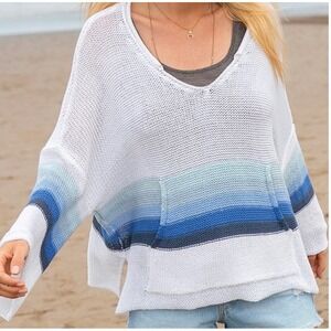 Wooden ship Baha knit blue white pullover top M/L